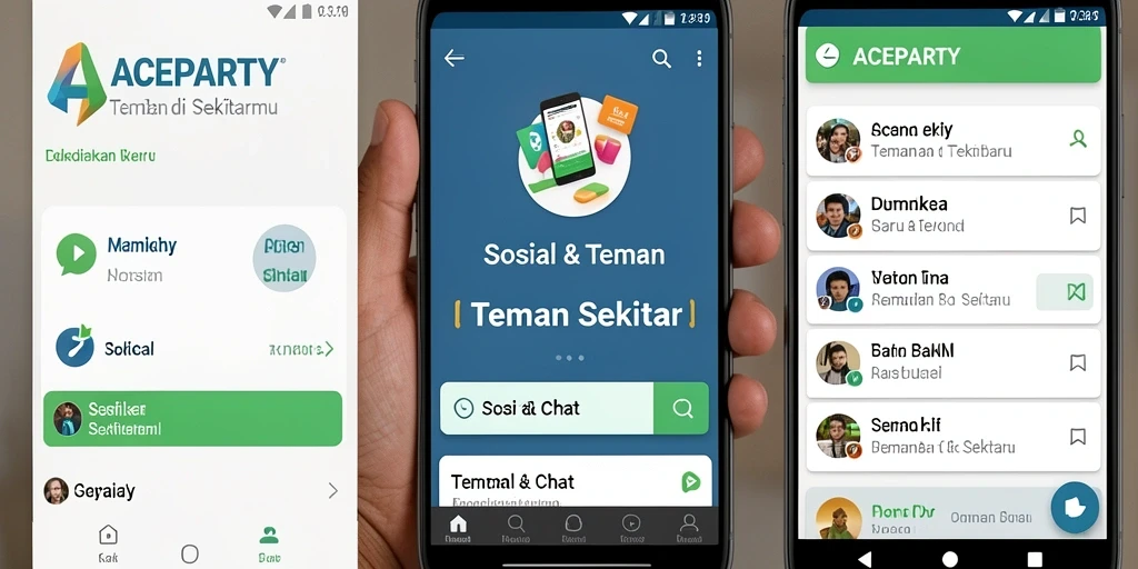 Tampilan antarmuka ACEPARTY untuk mencari teman baru.