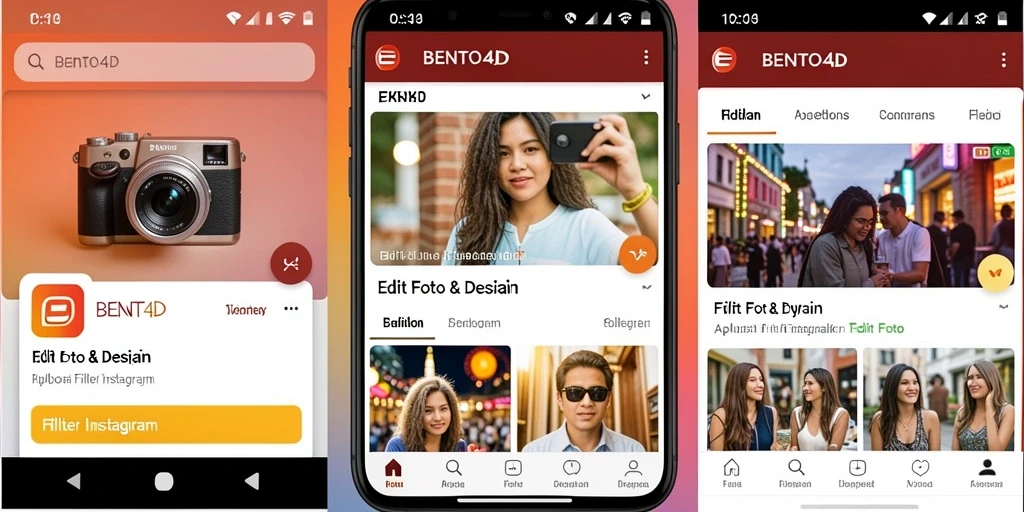 Antarmuka BENTO4D menunjukkan berbagai opsi filter Instagram yang menarik.