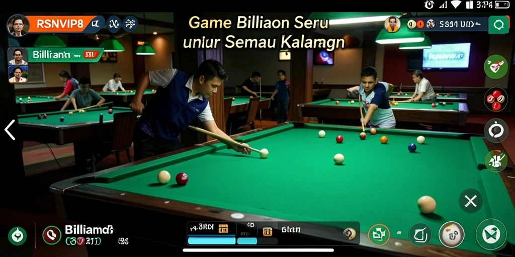 Antarmuka visual RSNVIP8 yang menampilkan permainan billiard yang menarik.